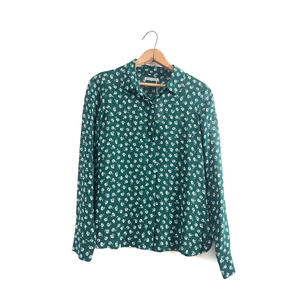 Reformation Floral Button Down Blouse Green Viscose XS